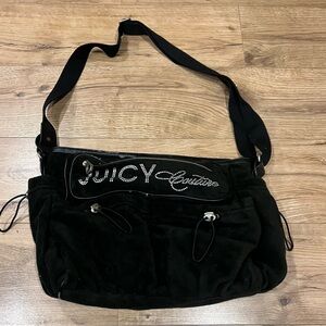 VTG Y2K Juicy Couture Velour Large Black Diaper Messenger Bag Adjustable Strap